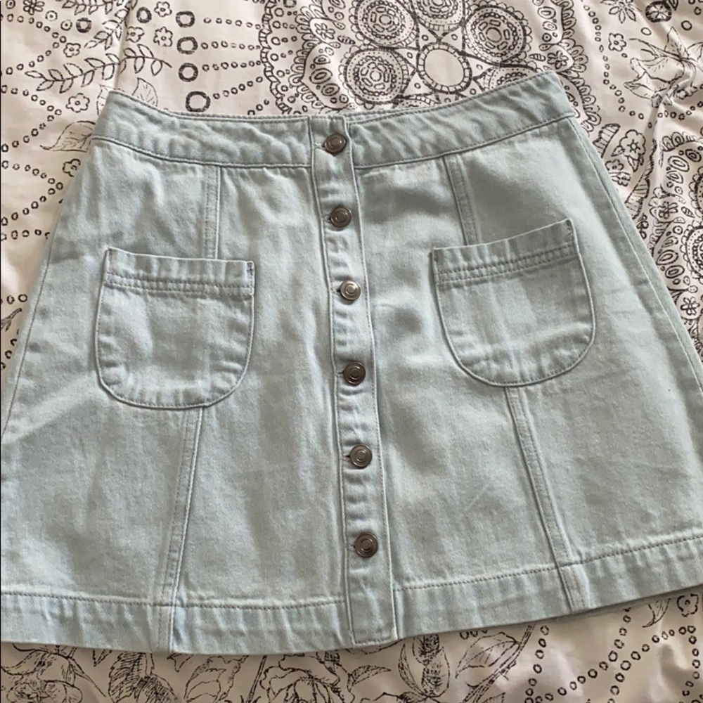 Light wash, button down jean skirt